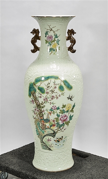 Appraisal: Tall Chinese qingbai glazed enameled porcelain vase flowers and birds