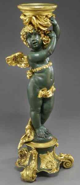 Appraisal: Parcel gilt carved wood cherub pedestalwith a green ground the