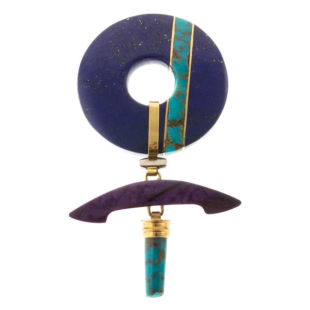 Appraisal: An Inlaid Gemstone Pin in K K yellow gold open