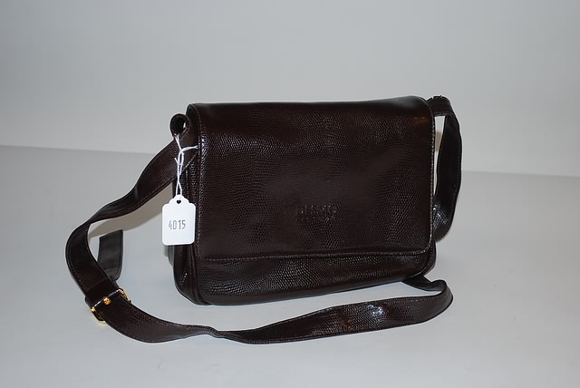 Appraisal: Desmo brown leather lizzard handbag with shoulder strap front closure