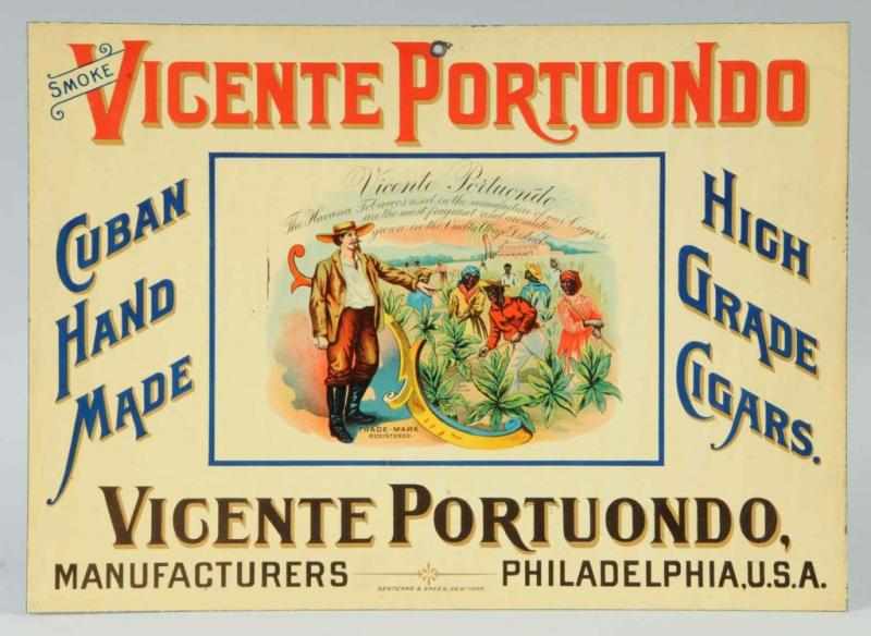 Appraisal: Tin Vicente Portuondo Cigar Sign Description Nice graphics and subject