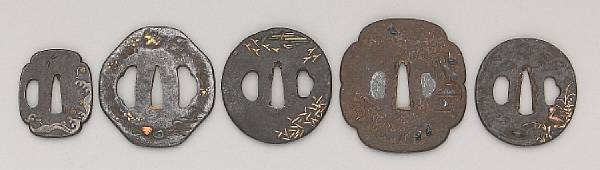 Appraisal: Fifteen fixed metal inlaid iron tsuba Edo and Meiji Periods