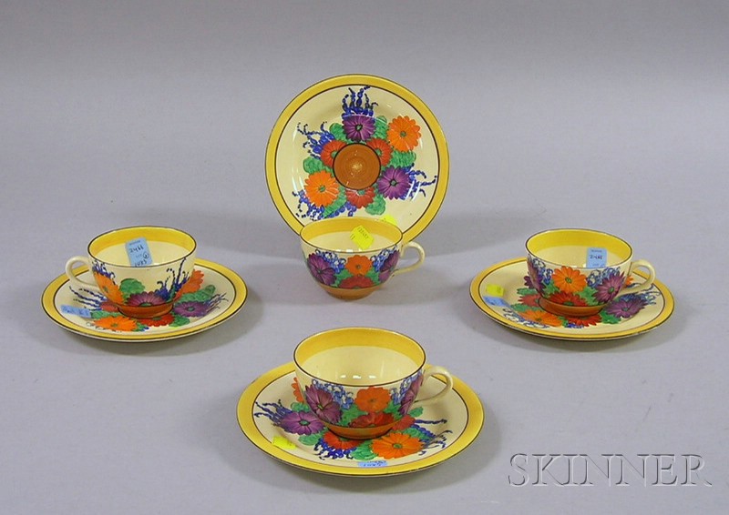 Appraisal: Set of Four Clarice Cliff Gayday Pattern Cup and Saucers