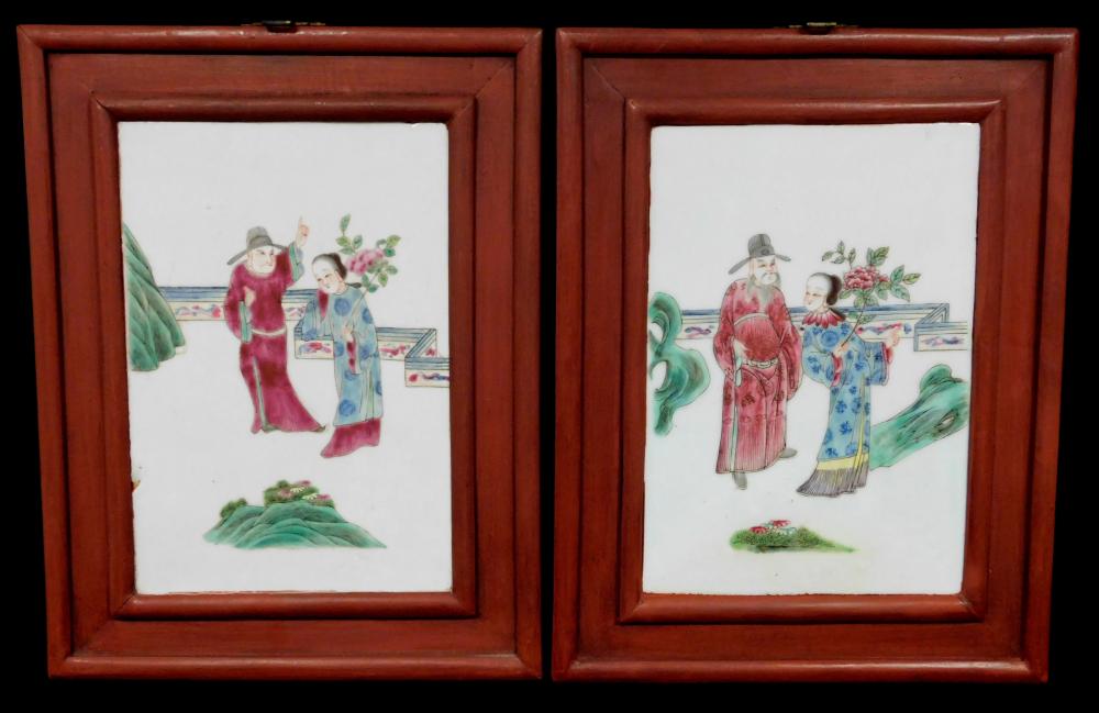 Appraisal: ASIAN Pair of enameled porcelain plaques famille rose design with