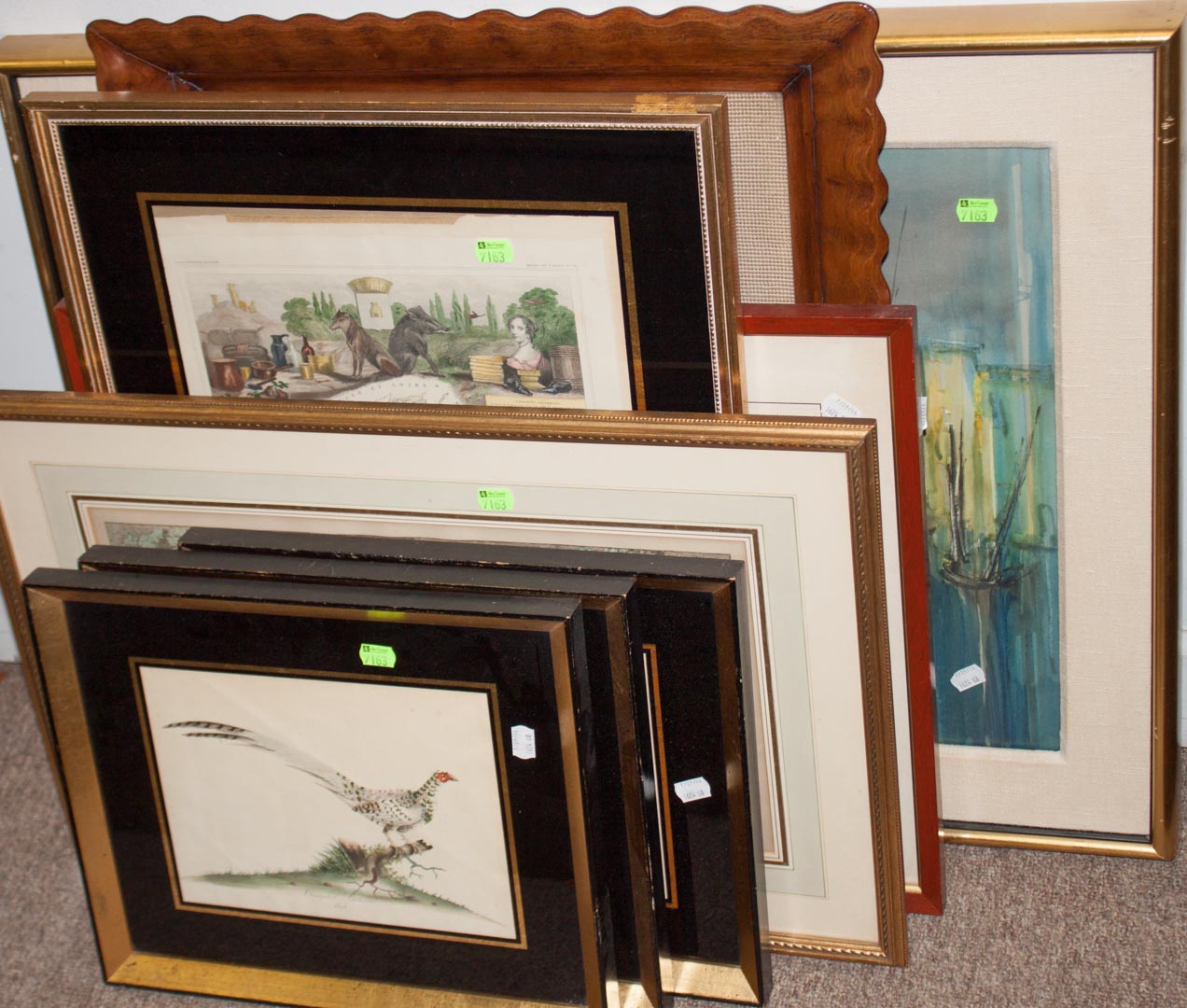 Appraisal: Assortment of framed items including three bird prints two French