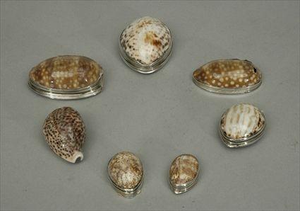 Appraisal: Seven Cowrie Shell Boxes