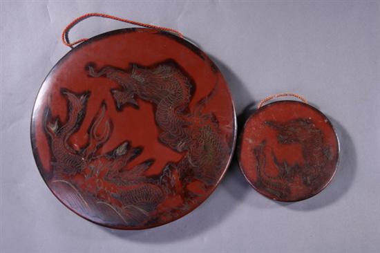 Appraisal: THREE JAPANESE LACQUERED COPPER GONGS Meiji period or later Dragon