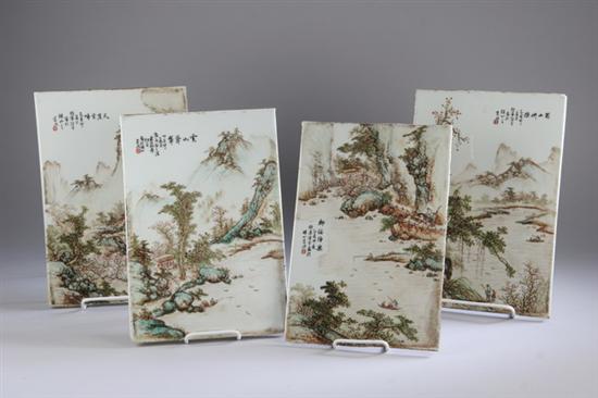 Appraisal: FOUR CHINESE FAMILLE VERTE PORCELAIN PLAQUES Republic period Each depicting