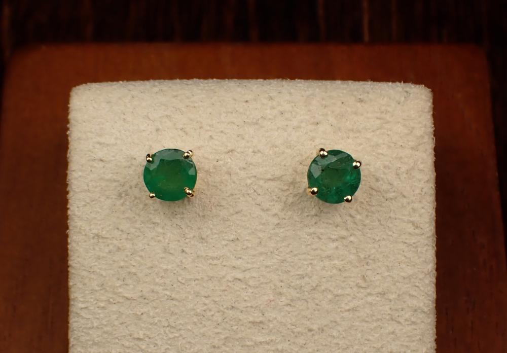 Appraisal: PAIR OF EMERALD AND FOURTEEN KARAT GOLD EAR STUDS each