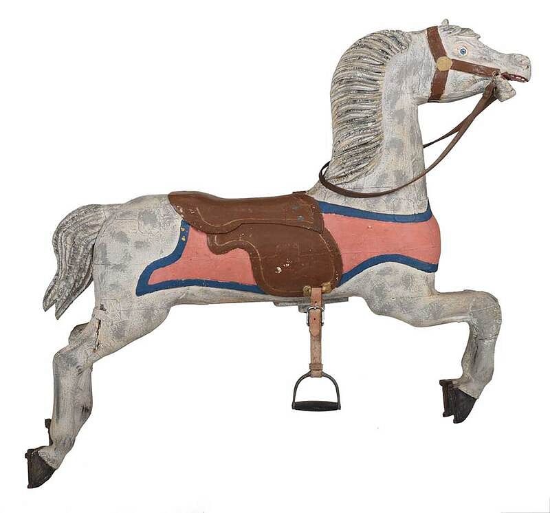 Appraisal: Carved and Painted Carousel Horse probably American th century trotting