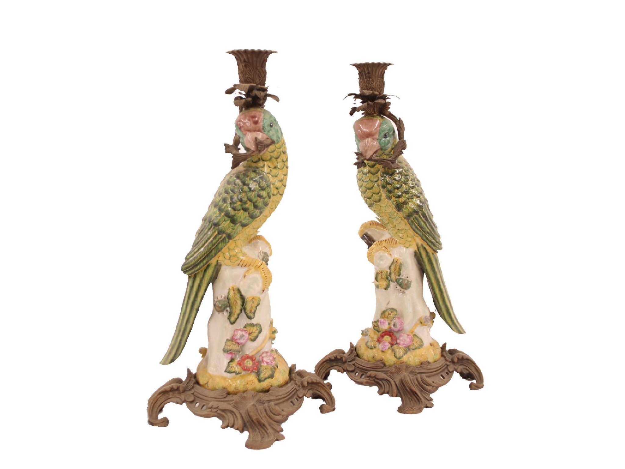 Appraisal: Pair of porcelain and gilt cast metal candlesticks in the