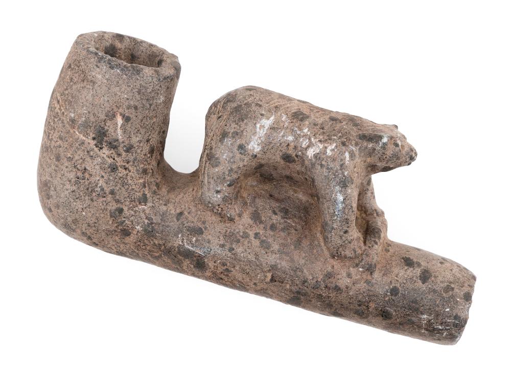 Appraisal: CARVED STONE EFFIGY PIPE EARLY TH CENTURY OR OLDER LENGTH