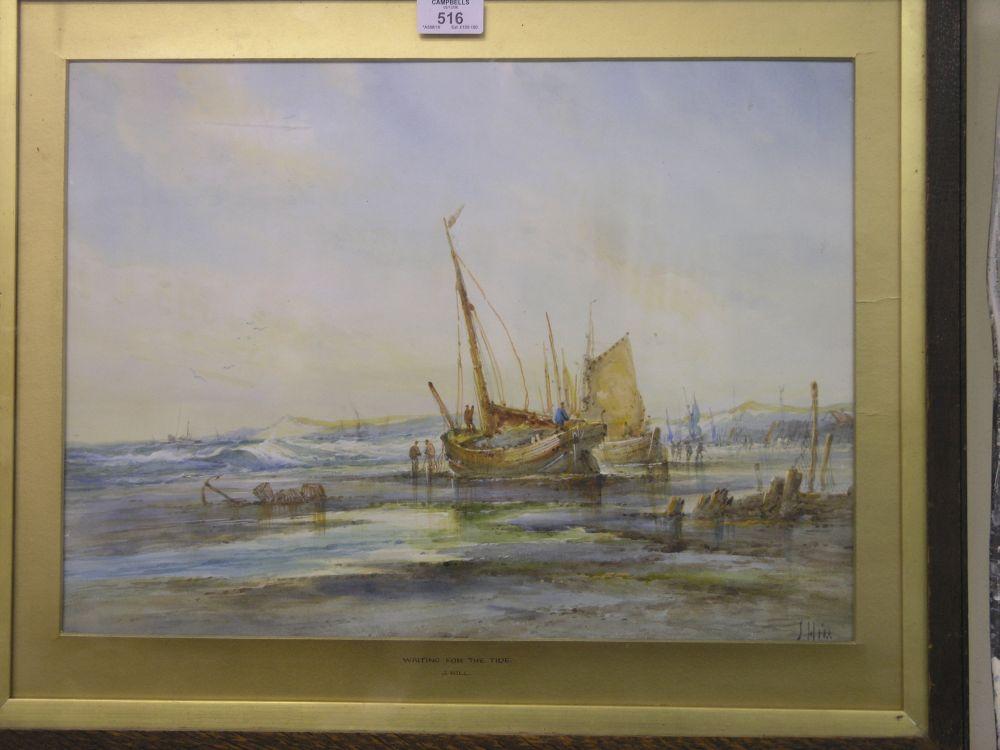 Appraisal: J Hill - watercolour entitled 'Waiting for the Tide' signed