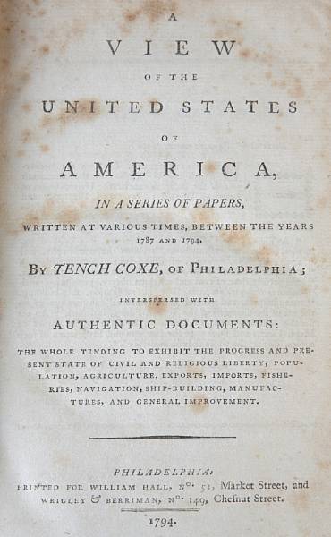 Appraisal: Coxe Tench A View of the United States of America