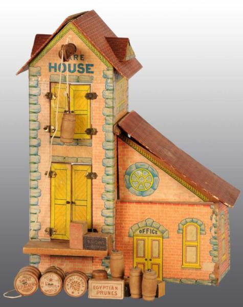 Appraisal: Early Paper on Wood Warehouse Toy Description Circa Unmarked but