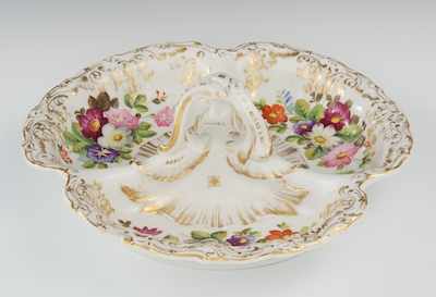 Appraisal: A Large German Porcelain Three-Section Sweetmeat Server With a winding