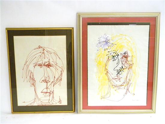 Appraisal: Yanni Ponskoff two drip paintings ''Life Study'' depicts the bust