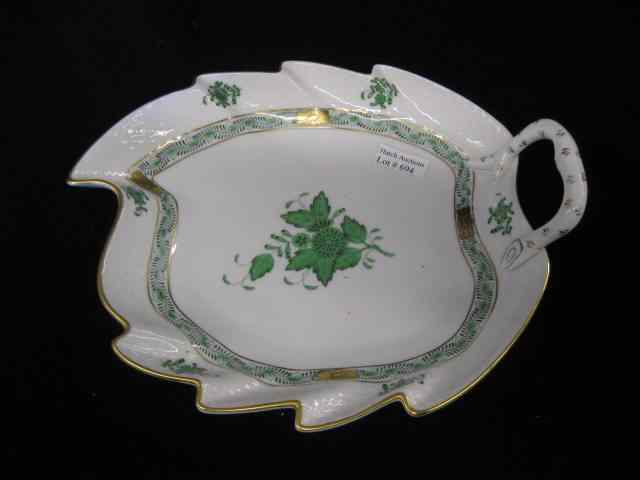 Appraisal: Herend Porcelain Figural Leaf Dish greenfloral handled '' x ''