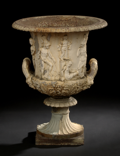 Appraisal: Neoclassical-Style Cream-Painted Cast-Iron Garden Urn late th century of campana