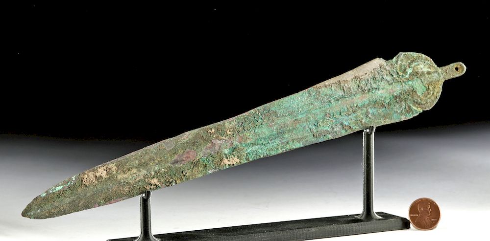 Appraisal: Luristan Bronze Spear Point w Crescent Motif Ancient Near East