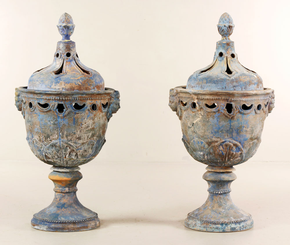 Appraisal: - Pair Venetian Style Urns Pair of Venetian style green