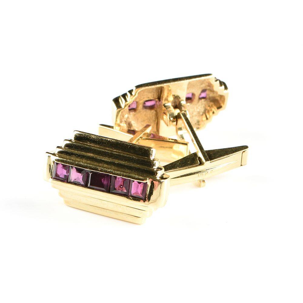 Appraisal: A PAIR OF ART DECO KT YELLOW GOLD AND RUBY