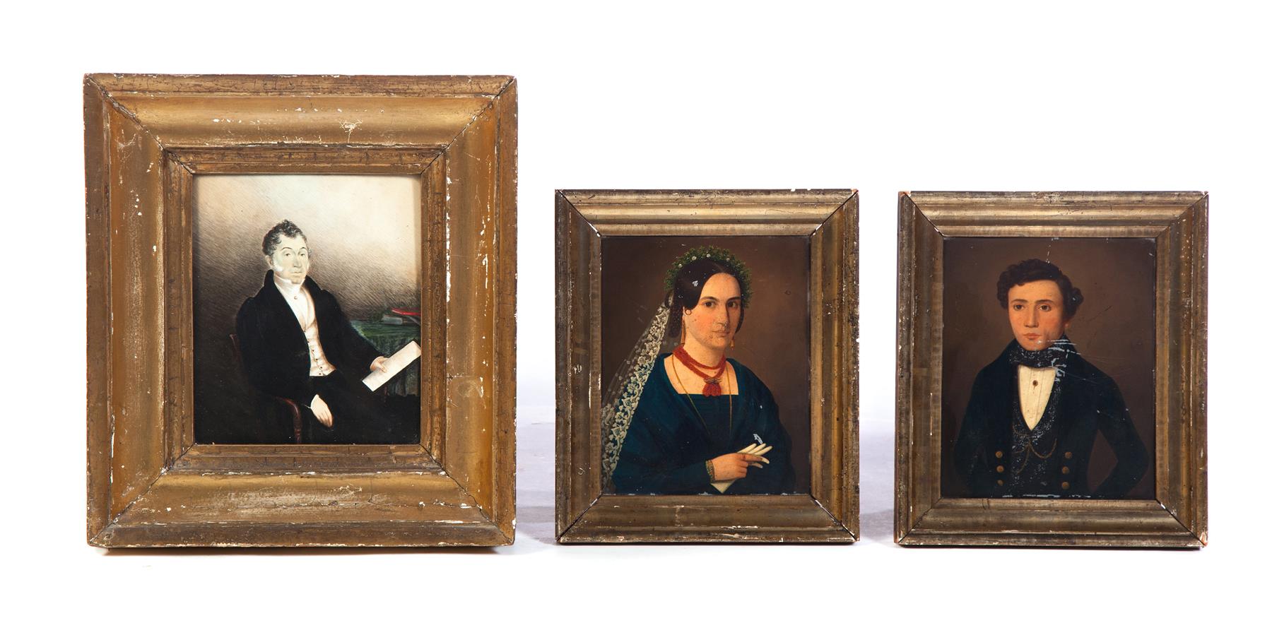 Appraisal: THREE PORTRAIT PAINTINGS Mid th century unsigned Pair of German