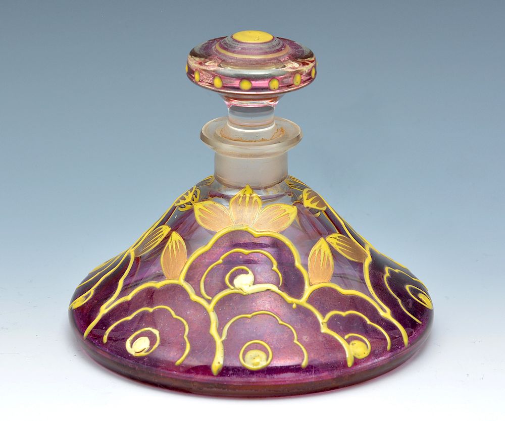 Appraisal: Bohemian Czech enamel decorated perfume bottle Bohemian Czech enamel decorated