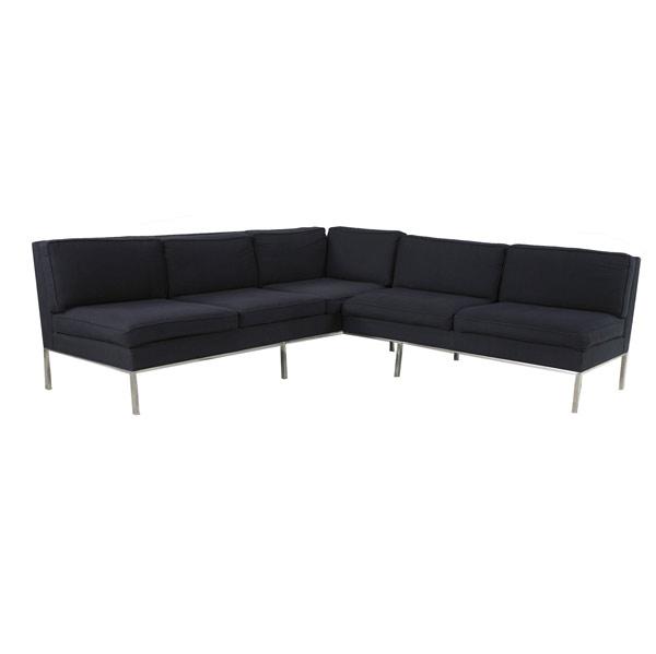 Appraisal: MODERN Two-piece sectional sofa with navy blue upholstery on steel