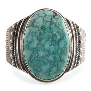 Appraisal: Mark Chee Din - Sterling Silver and Kingman Turquoise Cuff