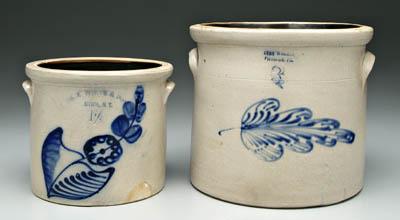 Appraisal: Two cobalt decorated crocks one three gallons marked quot Evan