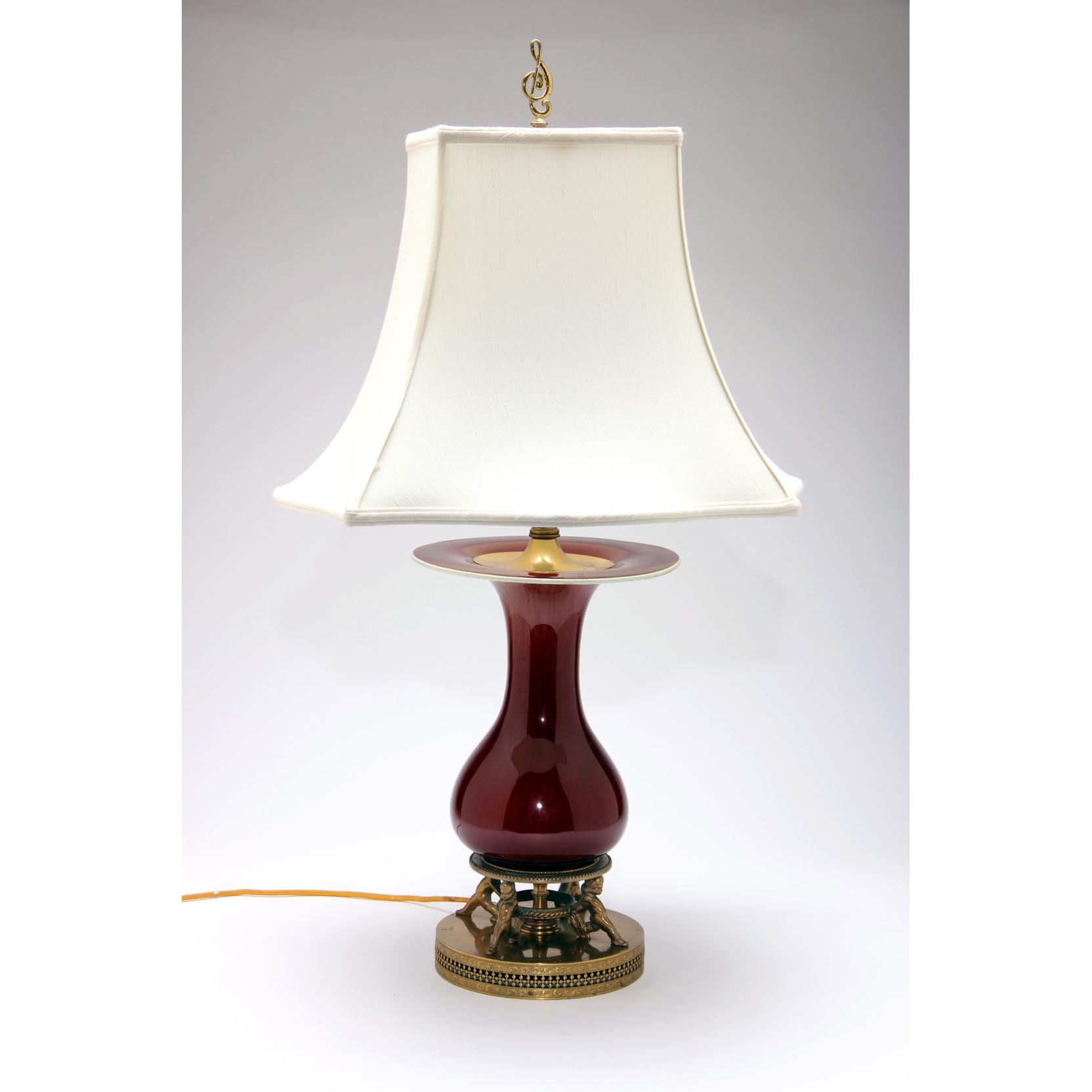 Appraisal: Chinese Oxblood Porcelain Table Lamp bulbous form with wide rim