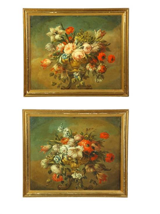 Appraisal: PAIR OF FLORAL STILL LIFES EUROPEAN SCHOOL TH CENTURY Oil