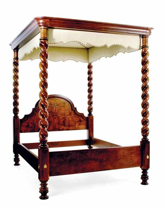 Appraisal: Baker Furniture inlaid walnut tester bed queen size bed with