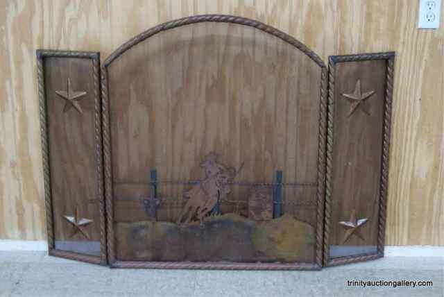 Appraisal: Texas Iron Art Fireplace ScreenMade of twisted iron frame with