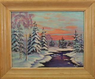 Appraisal: Signed th Century Winter River Landscape at Dusk illegibly Signed