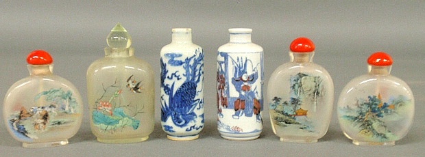 Appraisal: - Six Asian th thc snuff bottles- four glass examples