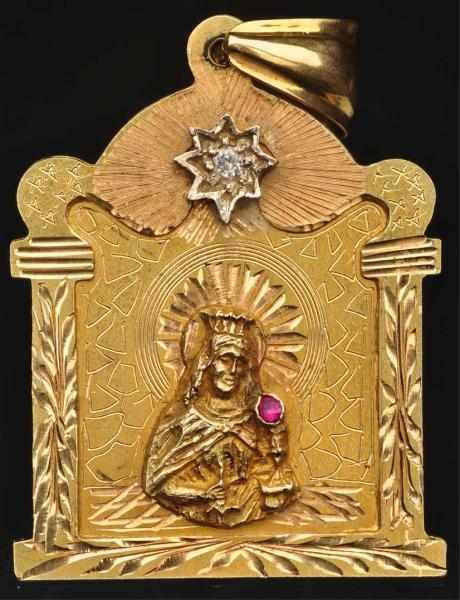 Appraisal: K Y Gold Madonna Pendant With small diamond and ruby