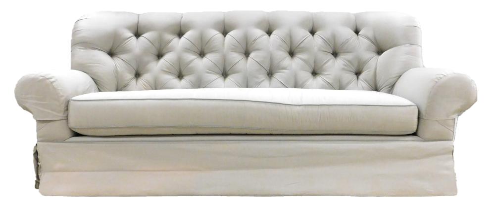 Appraisal: Sofa with button tufted upholstery rounded back rolled arms detached