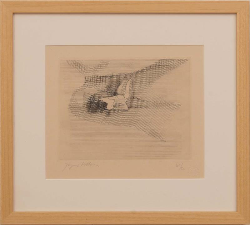 Appraisal: JACQUES VILLON - RECLINING FIGURE AND UNTITLED Two etching and