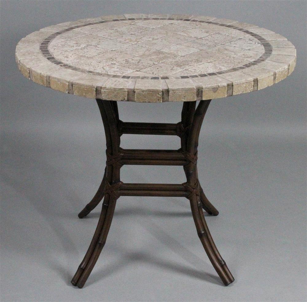 Appraisal: CIRCULAR TABLE WITH TILE TOP natural grey ivory faux distressed