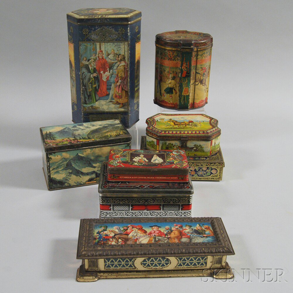 Appraisal: Eight Advertising Tins including a tall hexagonal Victory Gums and