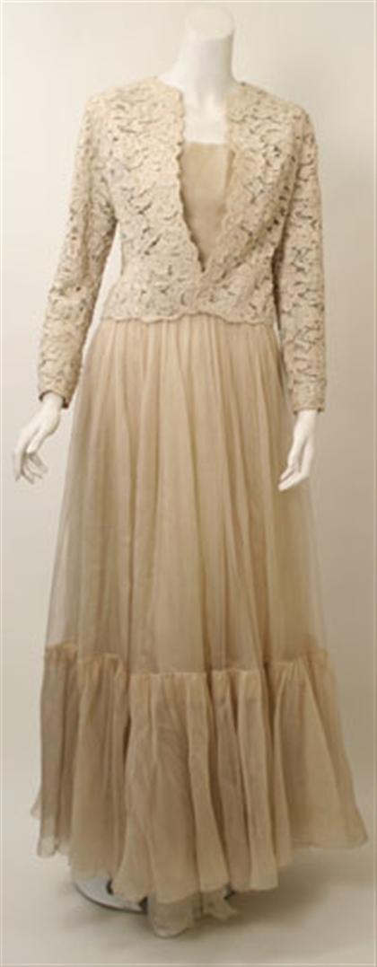 Appraisal: Christian Dior cream silk chiffon evening gown spring-summer Sleeveless boned