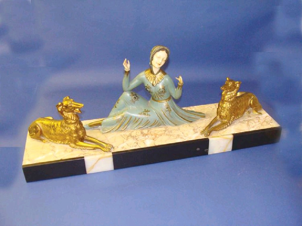 Appraisal: A 'S FRENCH ART DECO PAINTED SPELTER AND MARBLE SCULPTURE