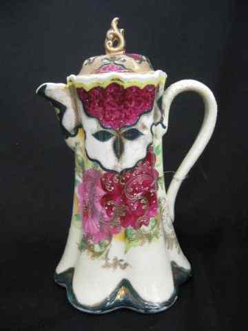 Appraisal: Pre-Nippon Porcelain Chocolate Pot fancy floral gold ''