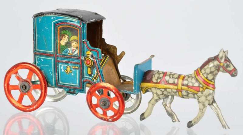 Appraisal: Tin Litho Horse-Drawn Carriage Penny Toy German Pulled by one