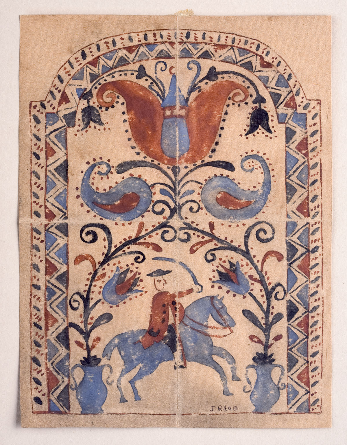 Appraisal: PENNSYLVANIA GERMAN BOOKPLATE WITH ASTRAGAL SURROUND AND MAN ON HORSEBACK