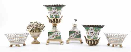 Appraisal: A Pair of Paris Porcelain Urns on Stands having polychrome