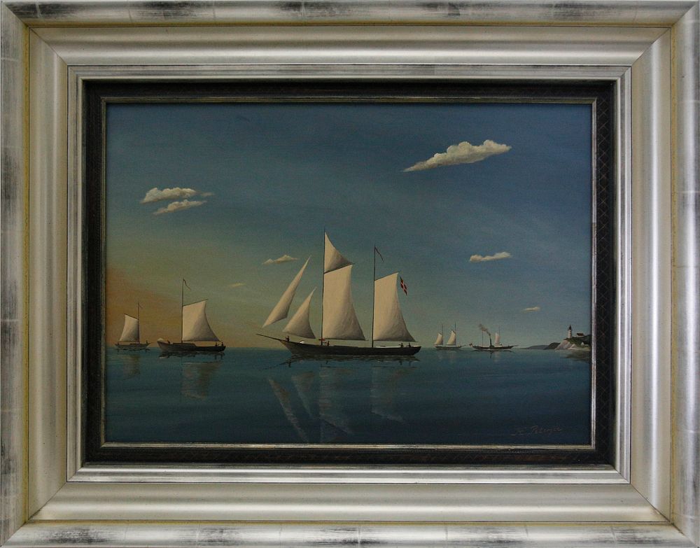 Appraisal: H Peterzer Oil on Panel Sloop Leaving Harbor H Peterzer