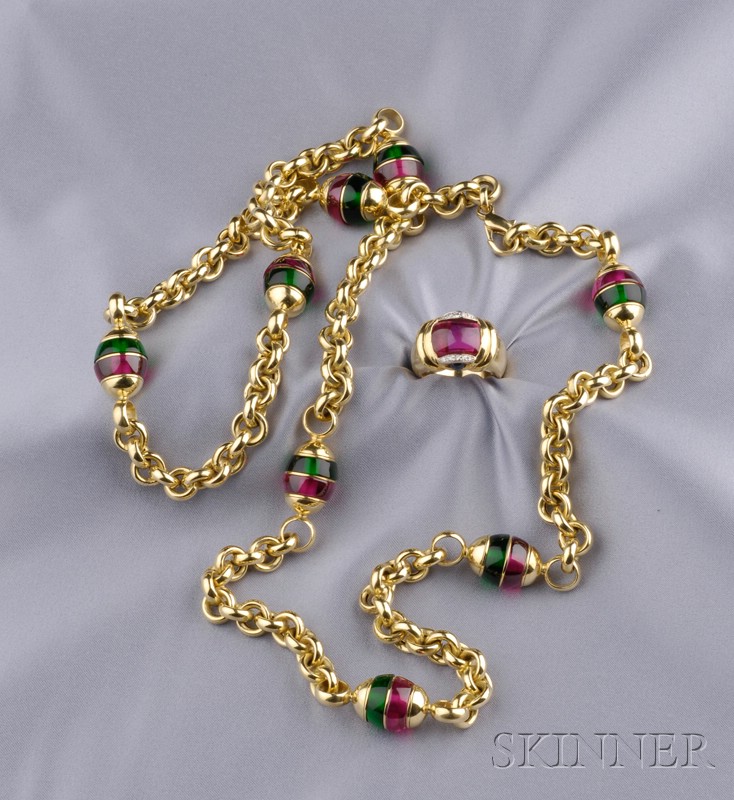 Appraisal: kt Gold and Synthetic Corrundum Suite Italy the chain of